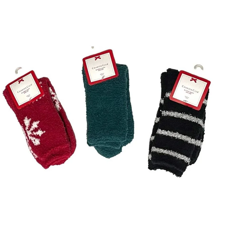 CHARTER CLUB Women's Butter Socks Animal Print Set of 3 (4040)